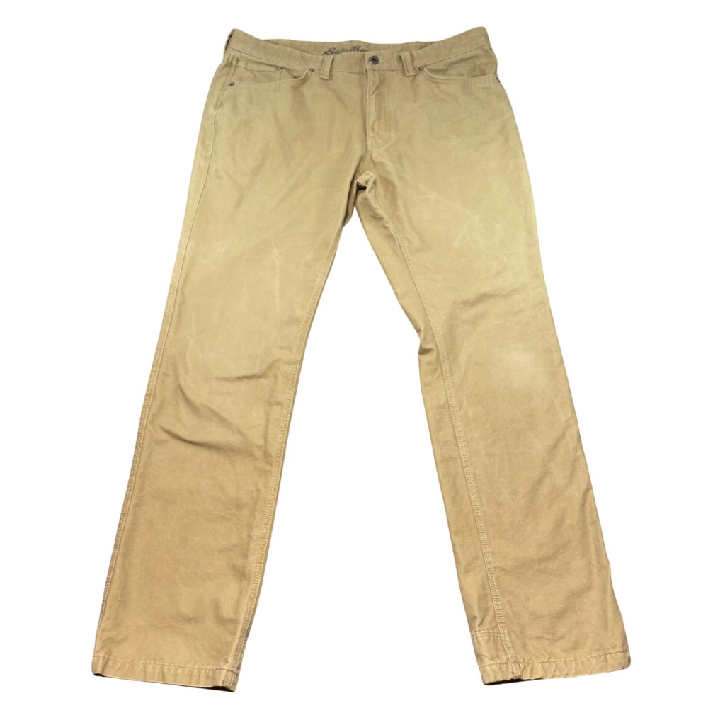 Eddie Bauer Mens‎ Tan Canvas Work Pants 38x34 Straight Leg 5-Pocket Trousers